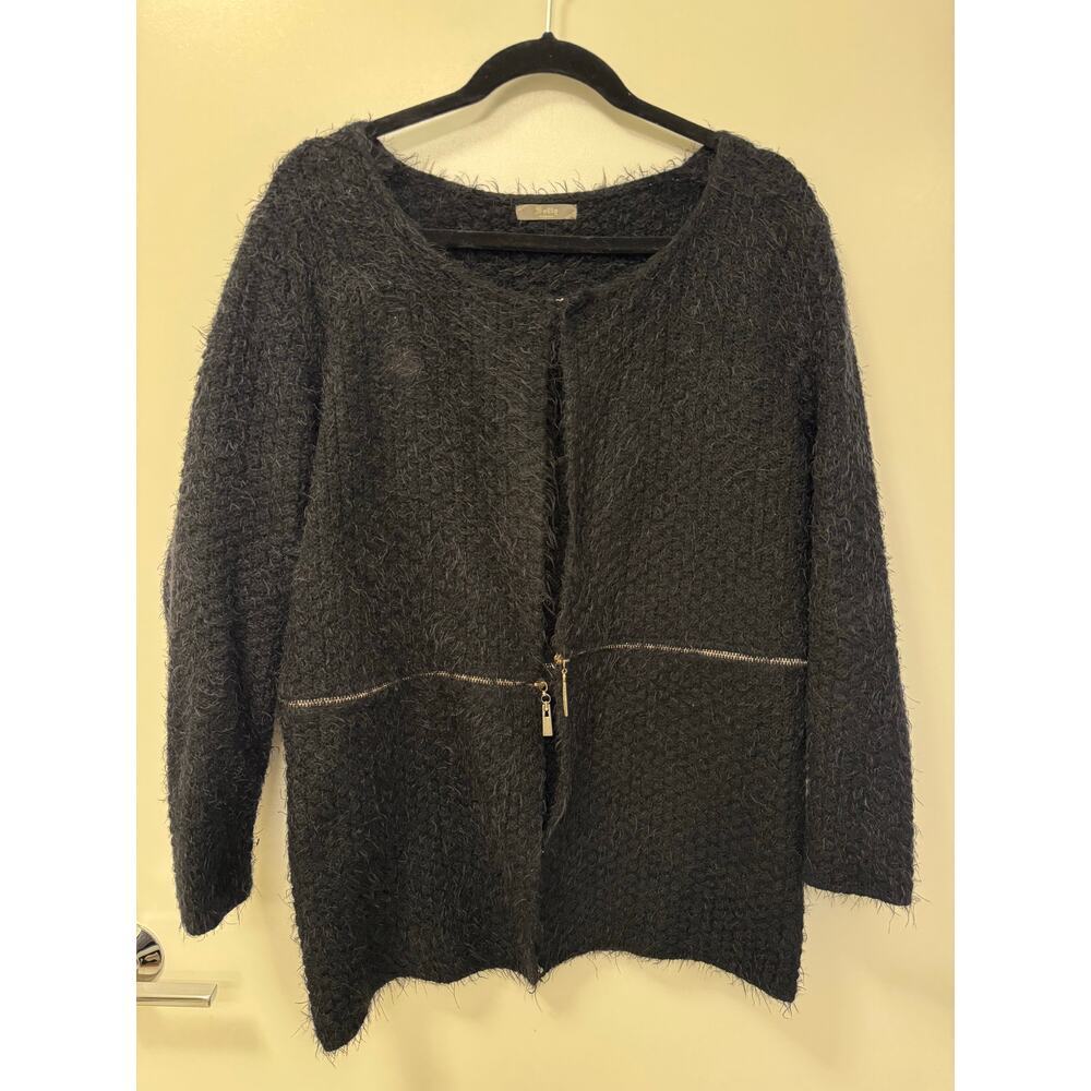 Cardigan Sweater Women's Black Acrylic Convertible Grandma Cozy Fuzzy Holiday